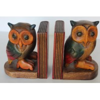  Carved Wood Hand Painted Owl Bookends 6'' NICE   113190284046